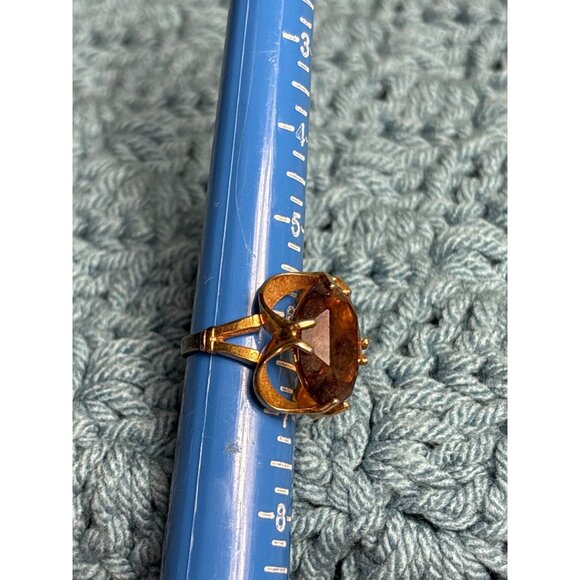 Vintage Direction One Ring Size 6.75 Goldtone Brown Faceted Glass Worn - Picture 2 of 6